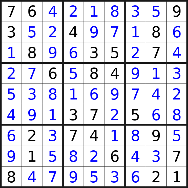 Sudoku solution for puzzle published on Saturday, 13th of July 2024