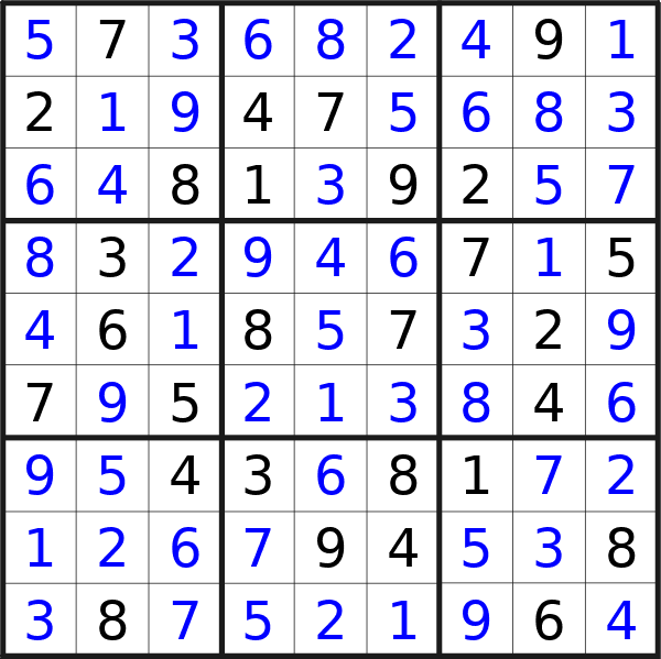 Sudoku solution for puzzle published on Thursday, 18th of July 2024