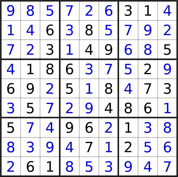Sudoku solution for puzzle published on Friday, 19th of July 2024