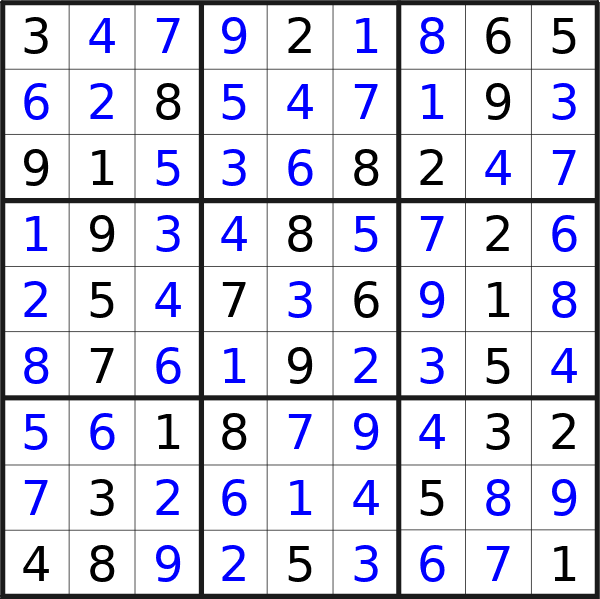 Sudoku solution for puzzle published on Saturday, 20th of July 2024