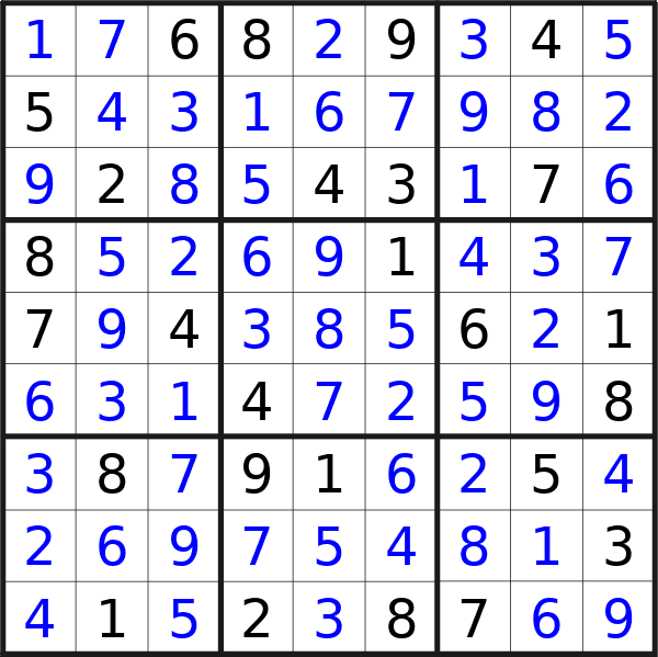 Sudoku solution for puzzle published on Sunday, 21st of July 2024