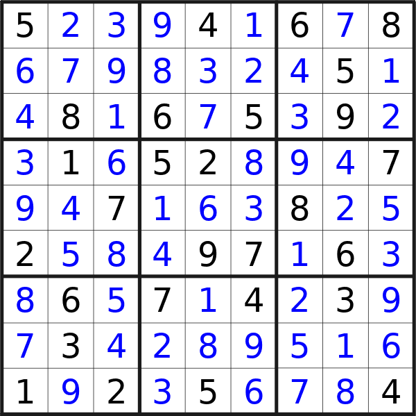 Sudoku solution for puzzle published on Tuesday, 23rd of July 2024