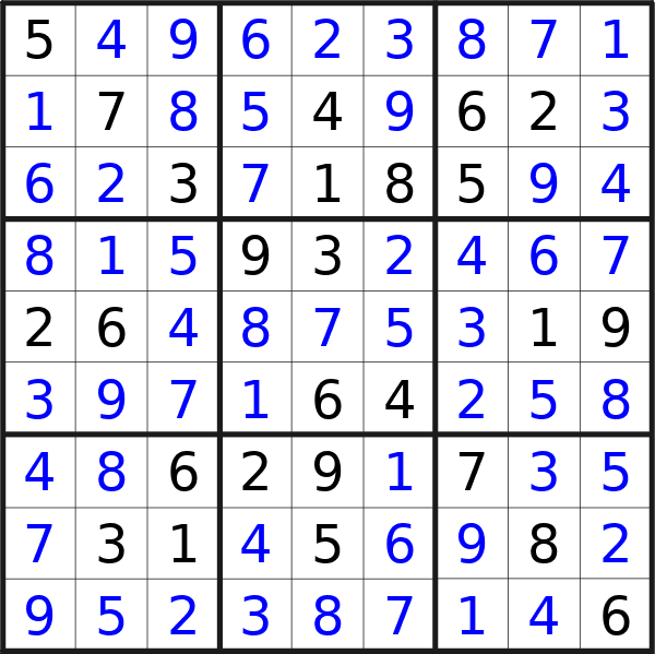 Sudoku solution for puzzle published on Friday, 26th of July 2024