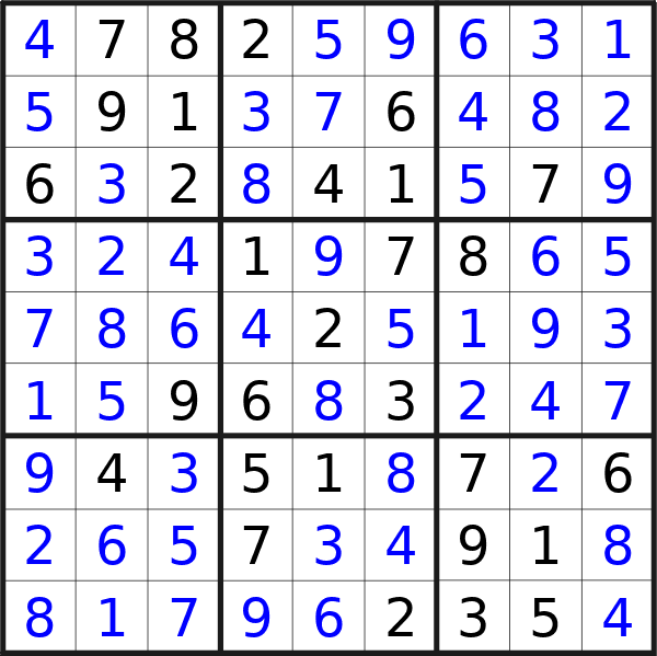 Sudoku solution for puzzle published on Saturday, 27th of July 2024