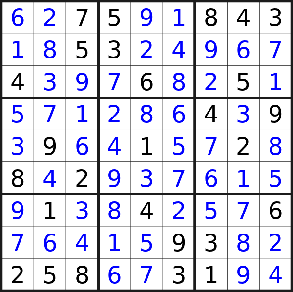 Sudoku solution for puzzle published on Sunday, 28th of July 2024