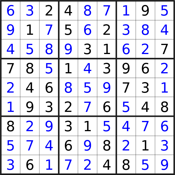 Sudoku solution for puzzle published on Monday, 29th of July 2024