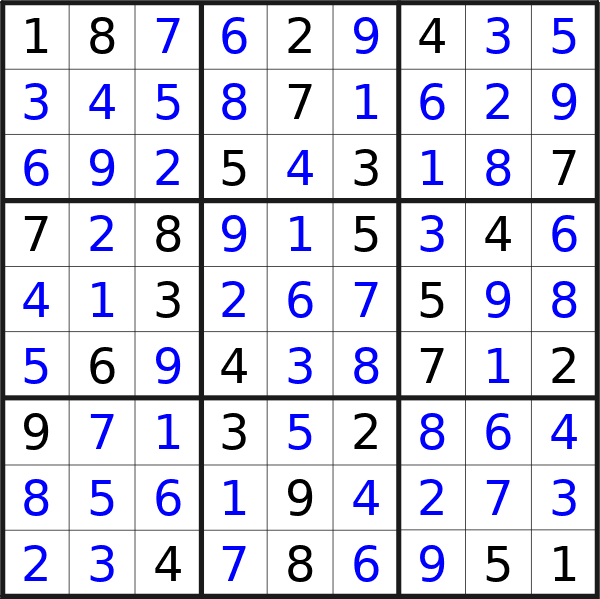 Sudoku solution for puzzle published on Thursday, 1st of August 2024