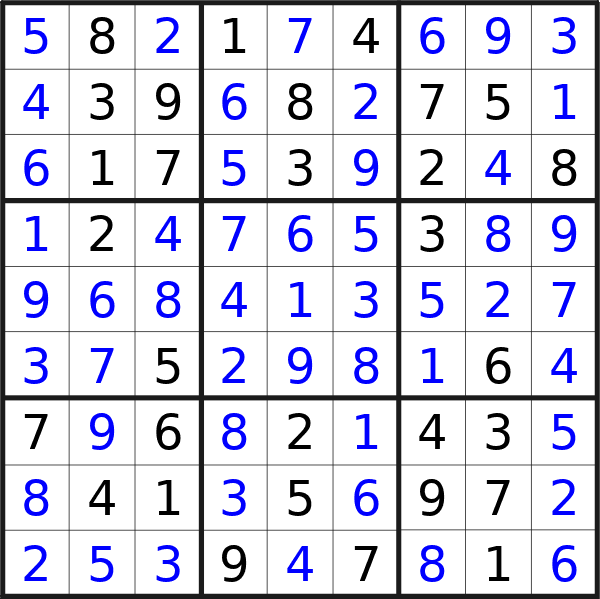 Sudoku solution for puzzle published on Thursday, 8th of August 2024