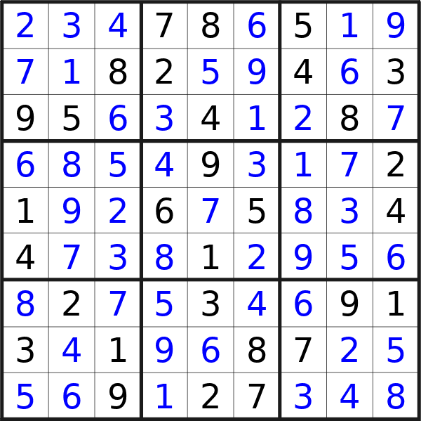 Sudoku solution for puzzle published on Friday, 9th of August 2024