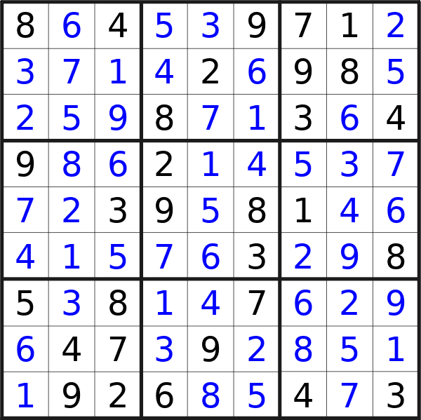 Sudoku solution for puzzle published on Sunday, 11th of August 2024