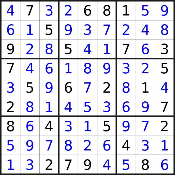 Sudoku solution for puzzle published on Thursday, 15th of August 2024