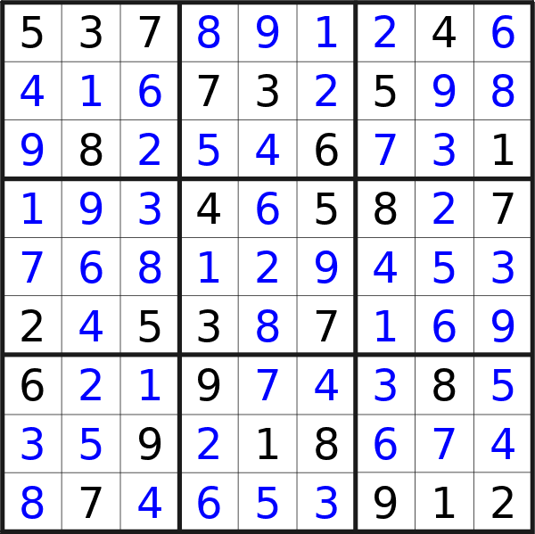 Sudoku solution for puzzle published on Friday, 16th of August 2024