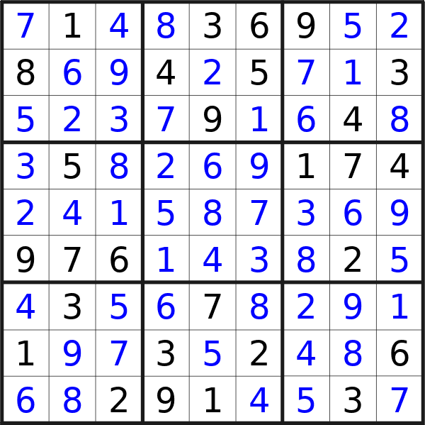 Sudoku solution for puzzle published on Saturday, 17th of August 2024