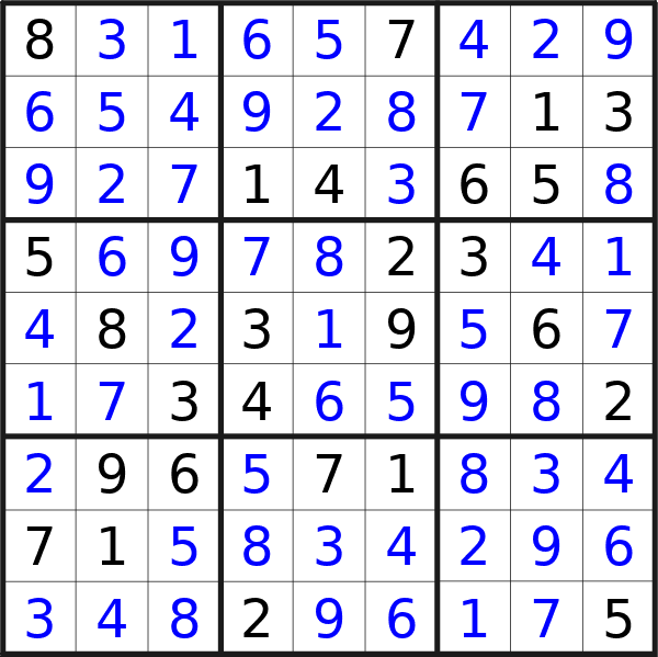 Sudoku solution for puzzle published on Monday, 19th of August 2024