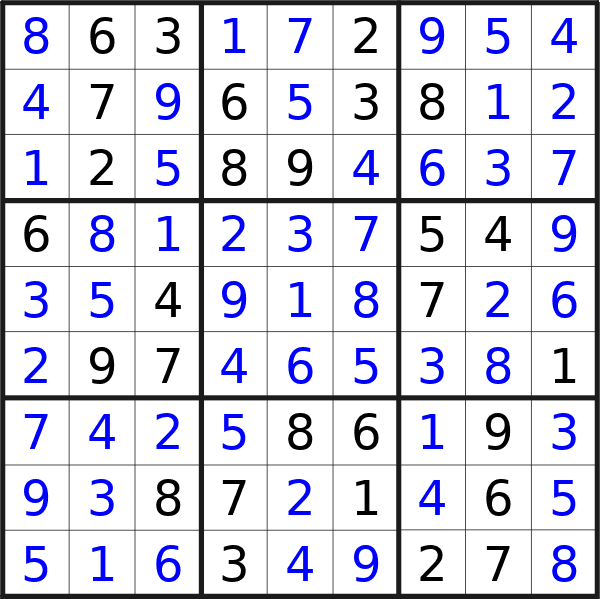 Sudoku solution for puzzle published on martedì 20 agosto 2024