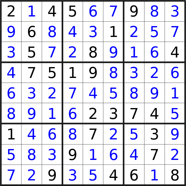 Sudoku solution for puzzle published on Wednesday, 21st of August 2024