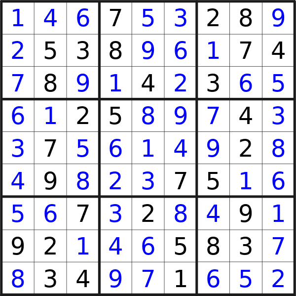 Sudoku solution for puzzle published on Thursday, 22nd of August 2024