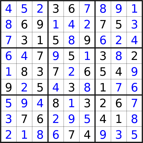 Sudoku solution for puzzle published on venerdì 23 agosto 2024