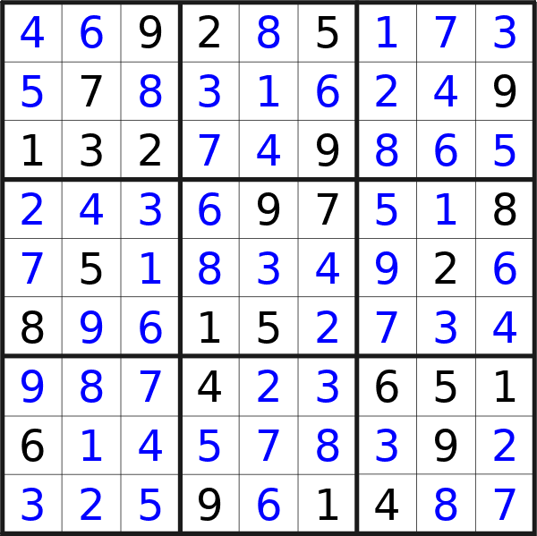 Sudoku solution for puzzle published on Sunday, 25th of August 2024