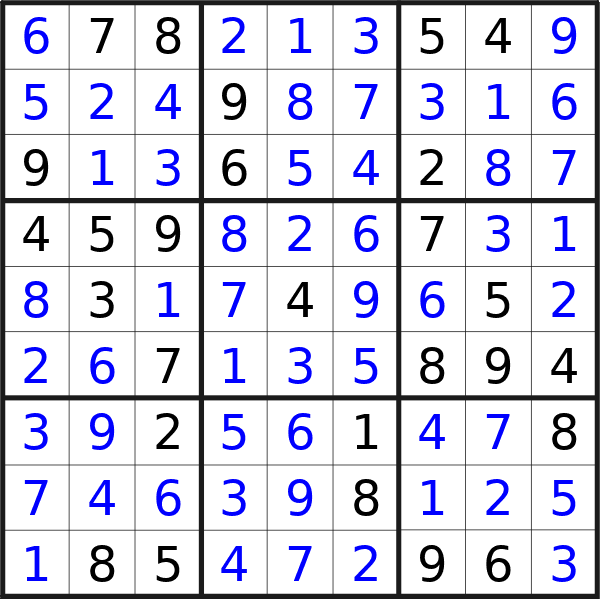 Sudoku solution for puzzle published on Monday, 26th of August 2024