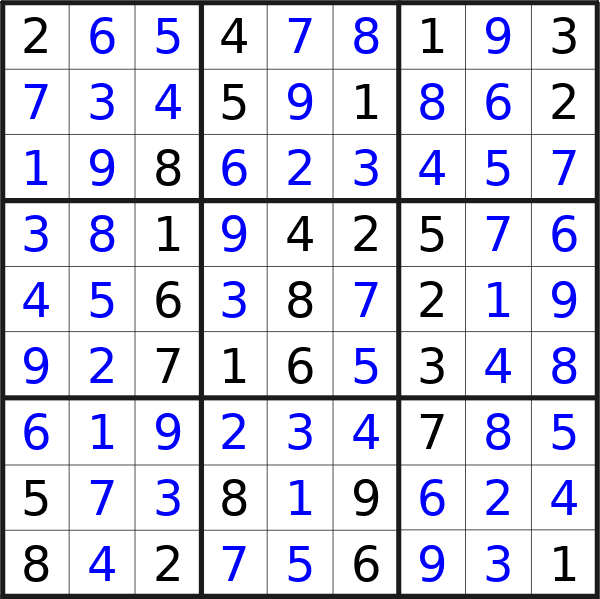 Sudoku solution for puzzle published on Thursday, 29th of August 2024