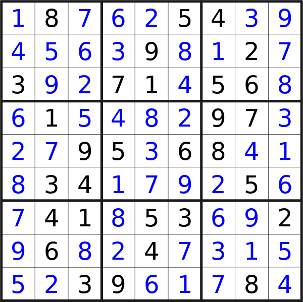 Sudoku solution for puzzle published on Saturday, 7th of September 2024