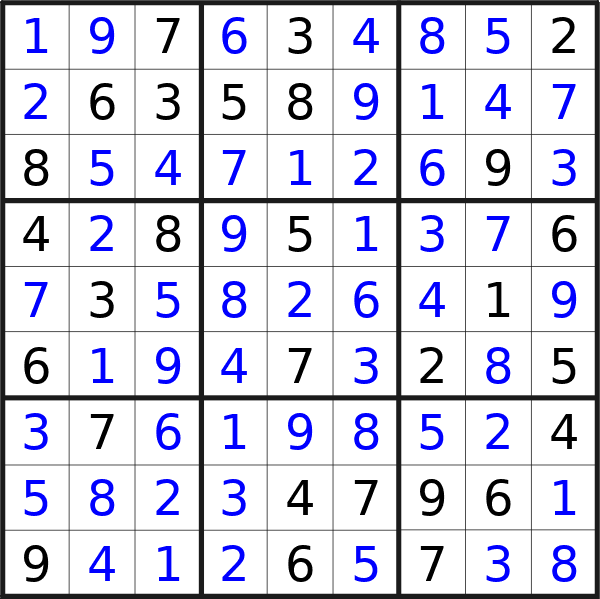 Sudoku solution for puzzle published on Monday, 9th of September 2024