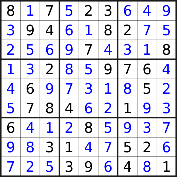 Sudoku solution for puzzle published on Thursday, 12th of September 2024