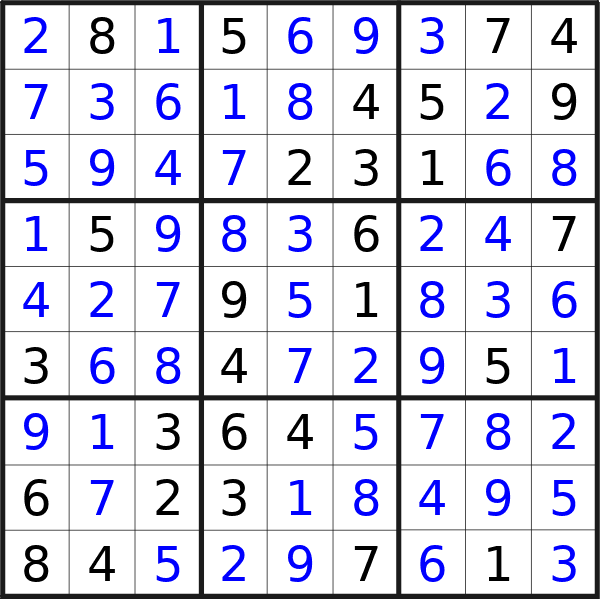 Sudoku solution for puzzle published on venerdì 13 settembre 2024