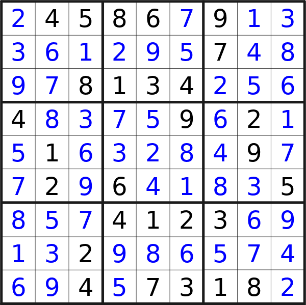 Sudoku solution for puzzle published on Wednesday, 18th of September 2024