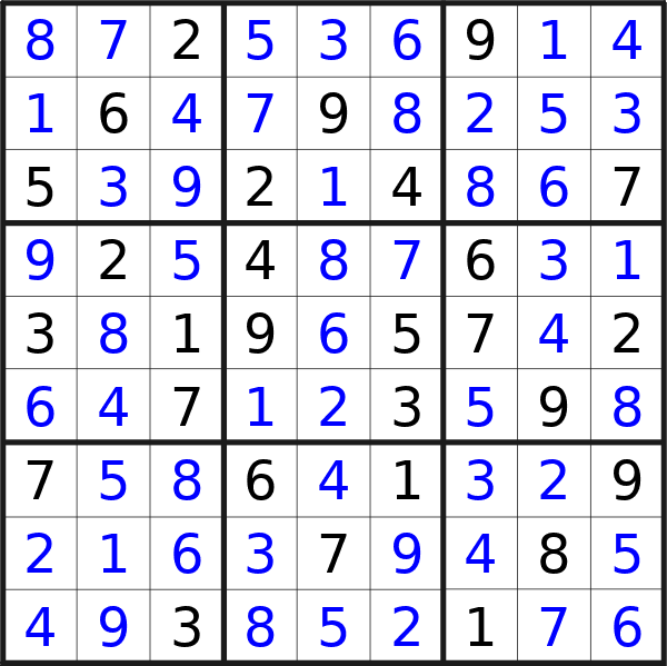 Sudoku solution for puzzle published on giovedì 19 settembre 2024