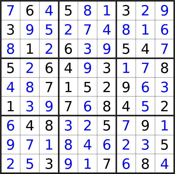 Sudoku solution for puzzle published on Sunday, 22nd of September 2024