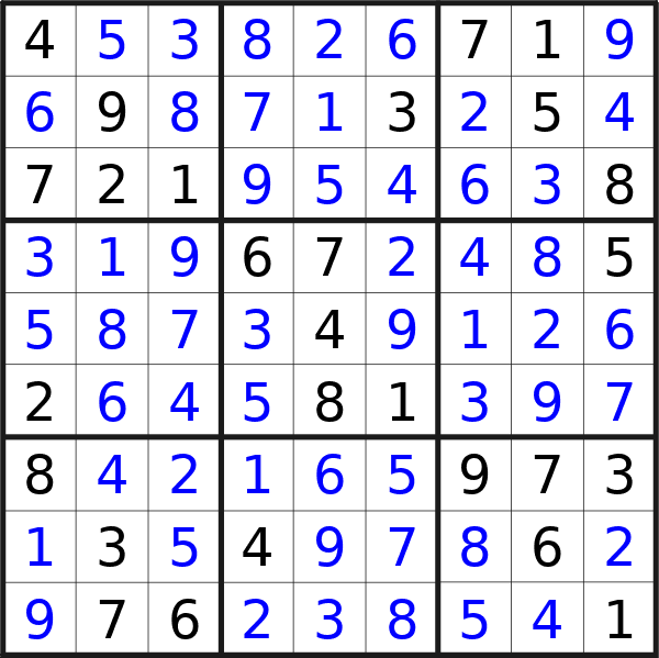 Sudoku solution for puzzle published on Monday, 23rd of September 2024