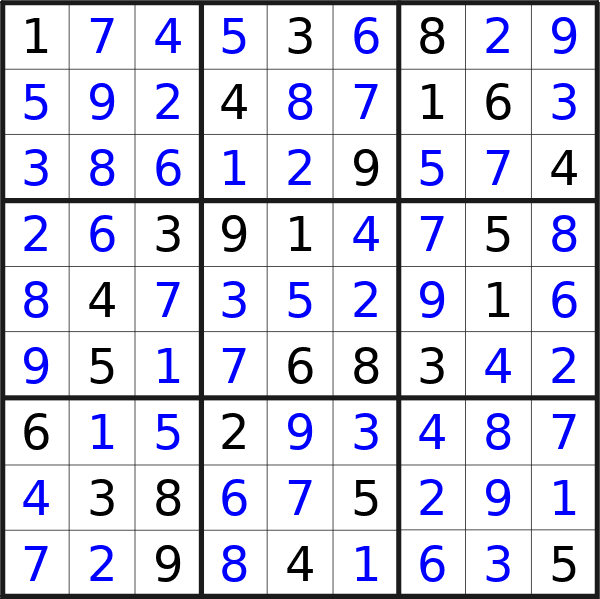 Sudoku solution for puzzle published on Sunday, 29th of September 2024