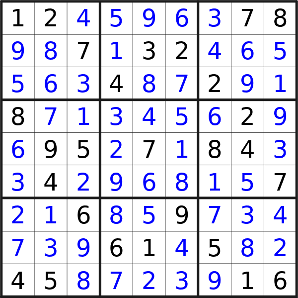 Sudoku solution for puzzle published on giovedì 3 ottobre 2024