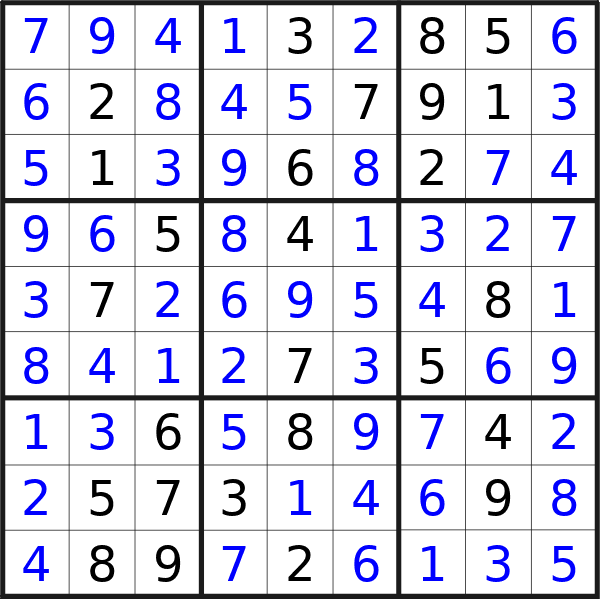 Sudoku solution for puzzle published on Wednesday, 9th of October 2024