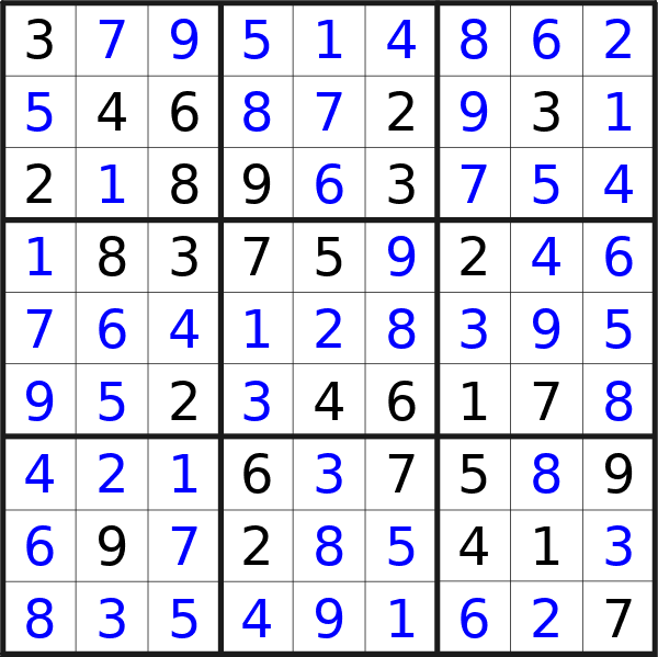 Sudoku solution for puzzle published on Thursday, 10th of October 2024