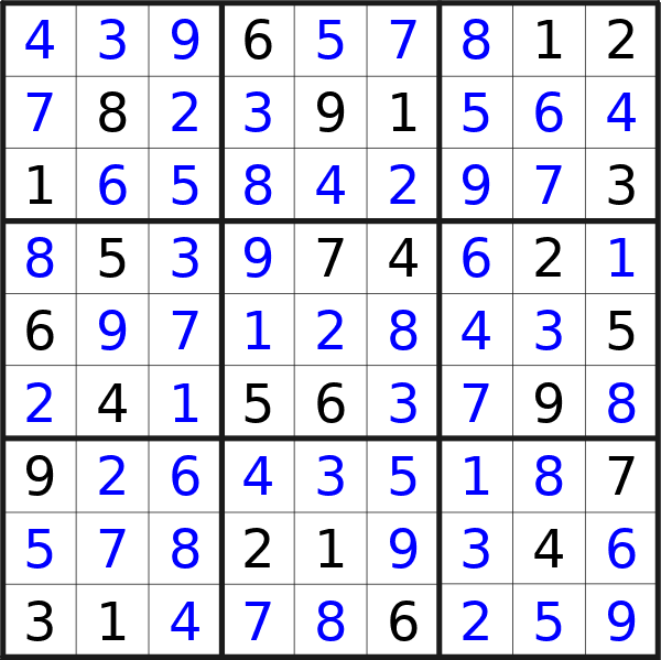 Sudoku solution for puzzle published on Sunday, 13th of October 2024