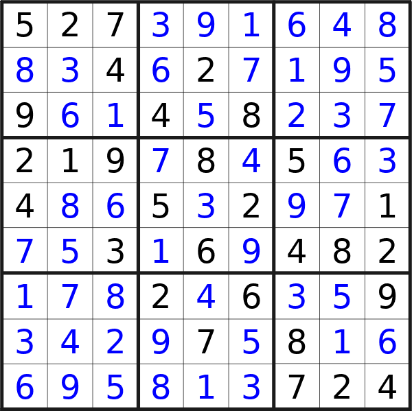 Sudoku solution for puzzle published on mercoledì 16 ottobre 2024