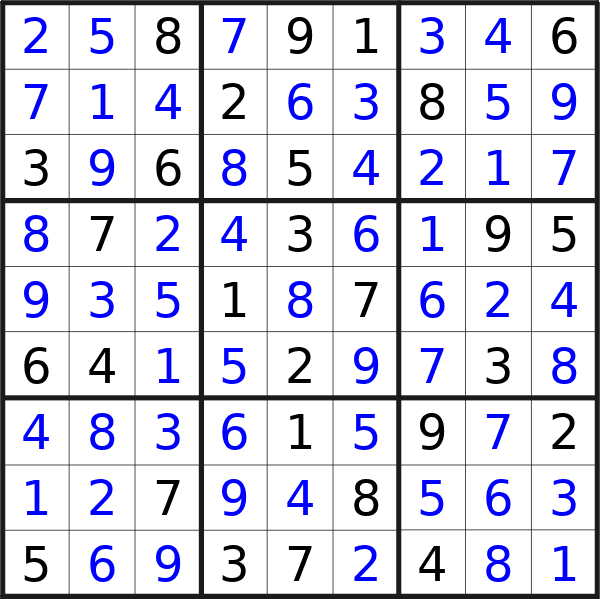 Sudoku solution for puzzle published on Friday, 18th of October 2024