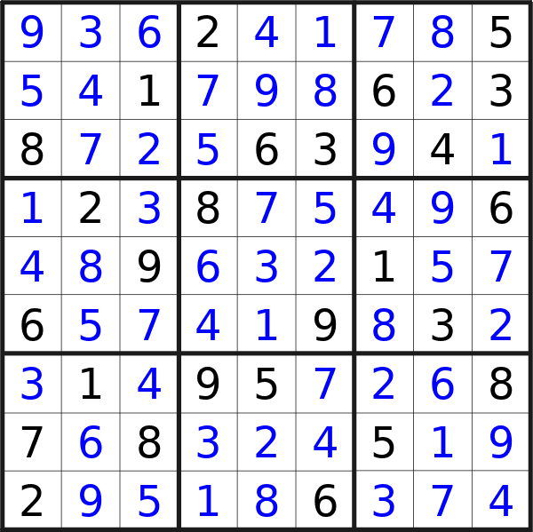 Sudoku solution for puzzle published on Monday, 21st of October 2024