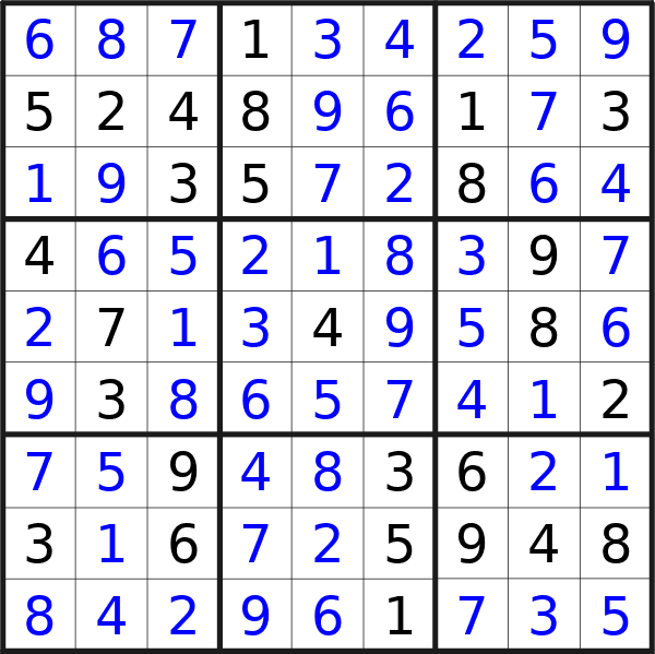 Sudoku solution for puzzle published on Saturday, 26th of October 2024