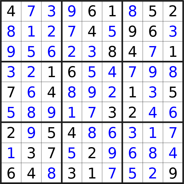 Sudoku solution for puzzle published on Sunday, 27th of October 2024