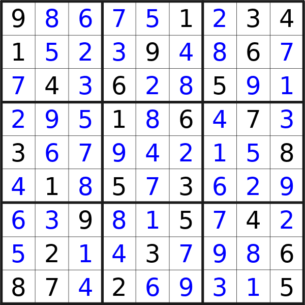 Sudoku solution for puzzle published on Tuesday, 29th of October 2024