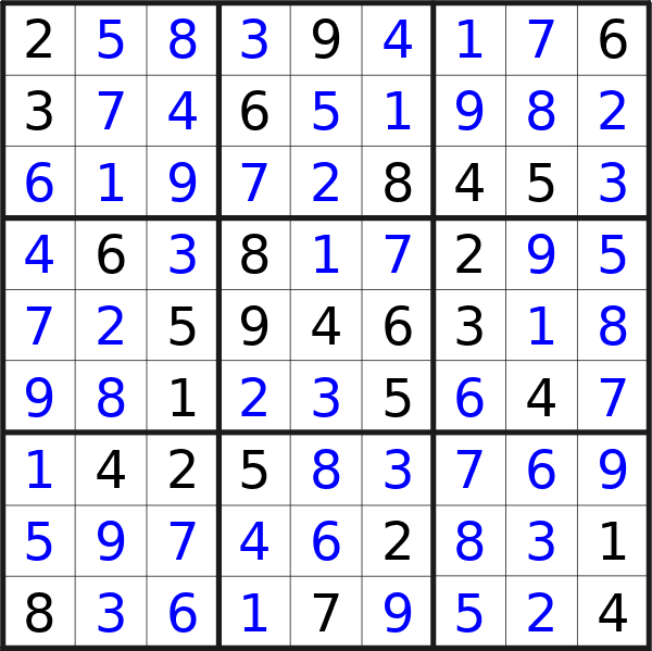 Sudoku solution for puzzle published on Thursday, 31st of October 2024