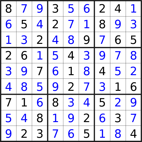 Sudoku solution for puzzle published on Saturday, 9th of November 2024