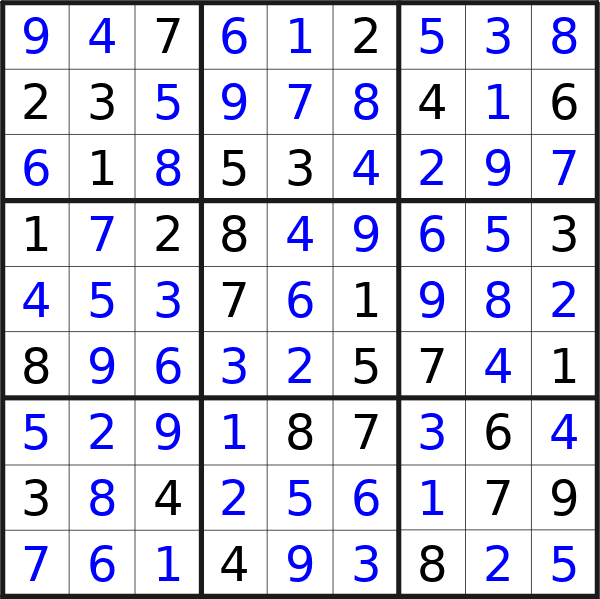 Sudoku solution for puzzle published on Sunday, 10th of November 2024