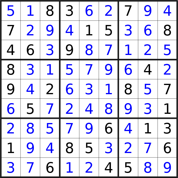 Sudoku solution for puzzle published on Monday, 18th of November 2024