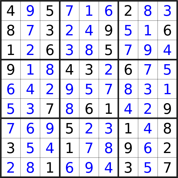 Sudoku solution for puzzle published on Monday, 25th of November 2024