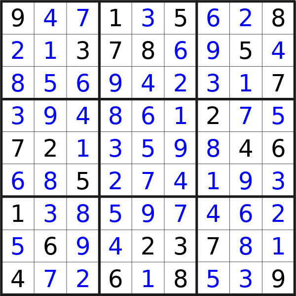 Sudoku solution for puzzle published on Friday, 29th of November 2024